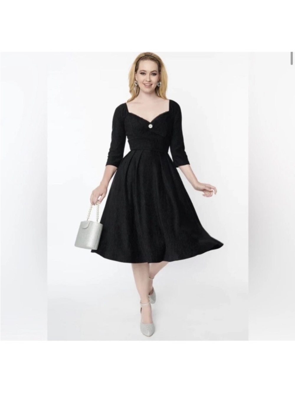 Unique Vintage Black Velvet Swing Dress